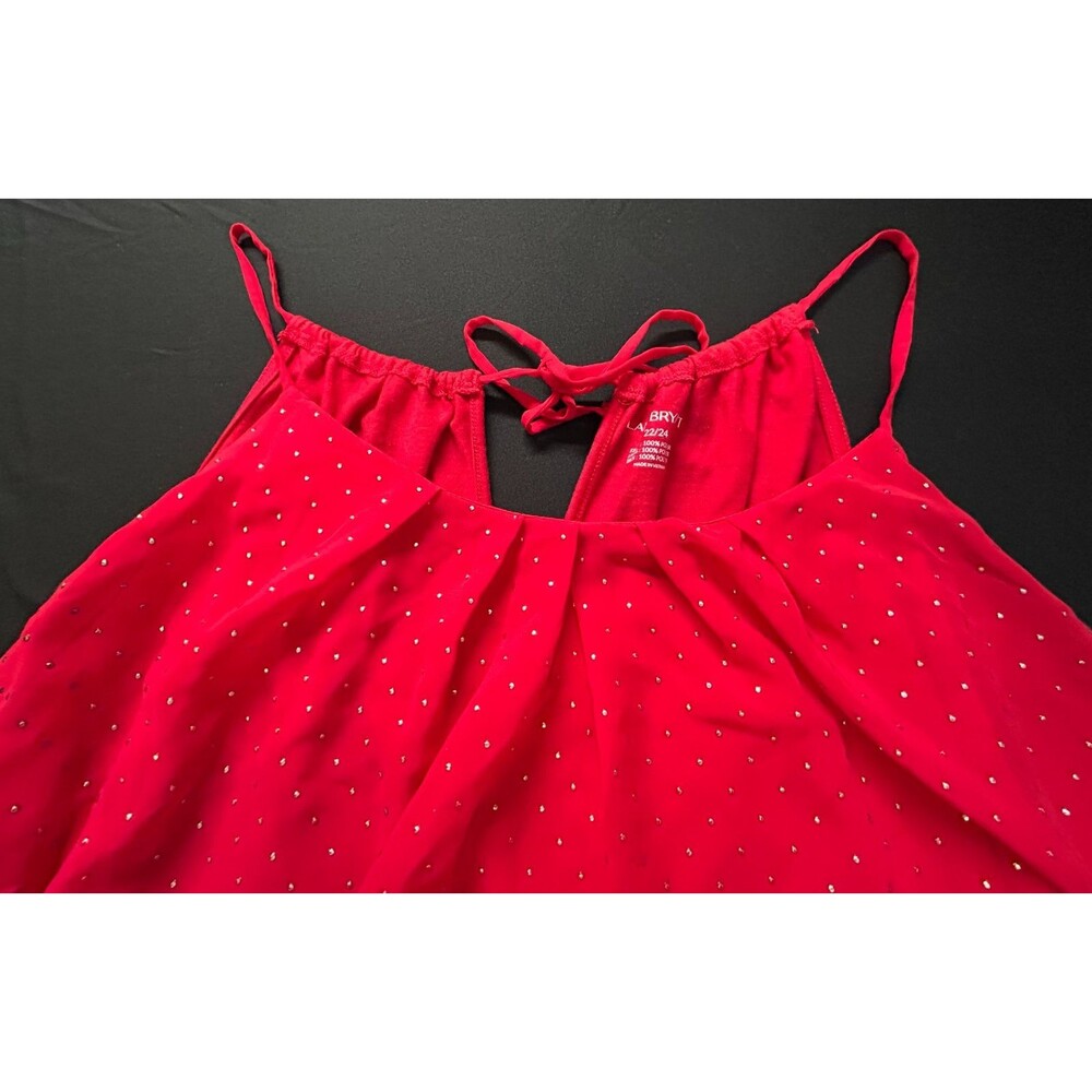 Lane Bryant 22/24 Red Cami Chiffon Beaded Overlay Pleated Blouse Lined Knit Back